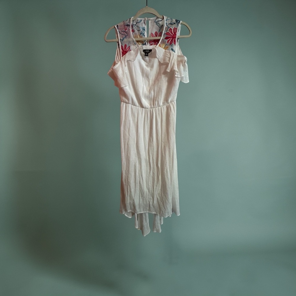 AGB White High-Low Dress with Pink Floral Yoke